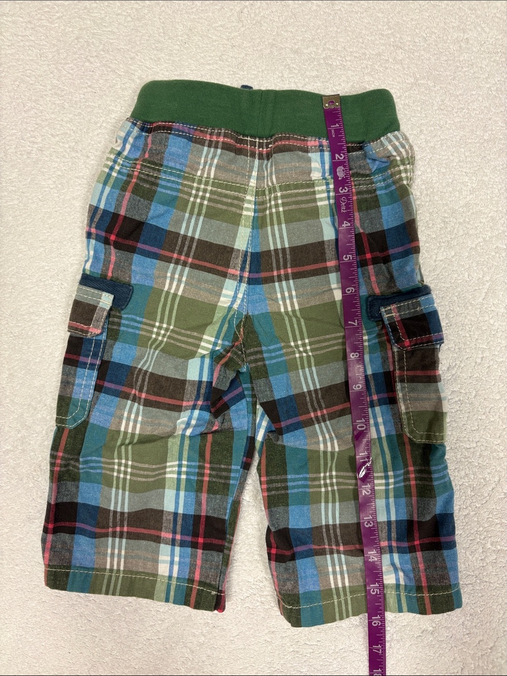 Baby Boden Green Blue Plaid Cargo Pants elastic waist drawstring cargo 12/18m - Picture 3 of 8
